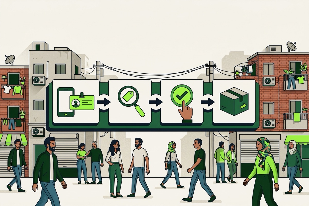 الخطوات الأربع الأساسية: التحقق من الهوية، مراجعة السعر، تأكيد الطلب، ثم الاستلام