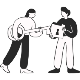 Illustration of a girl holding a key and unlocking a big lock