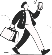 Illustration of a man shopping and holding his mobile phone.